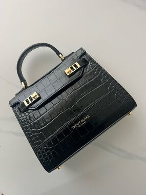Teddy Blake Mini Black Croc Leather Top Handle Bag